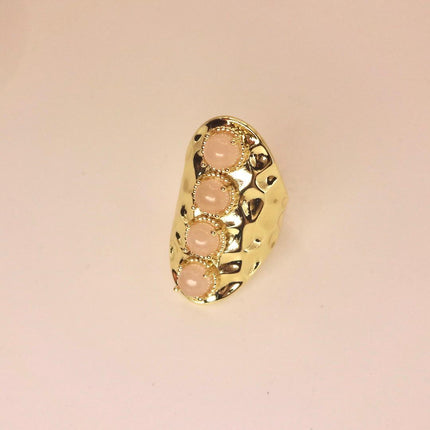 Vintage Gold Bronze Rose Quartz Ring: Boho Statement Jewelry Adjustable