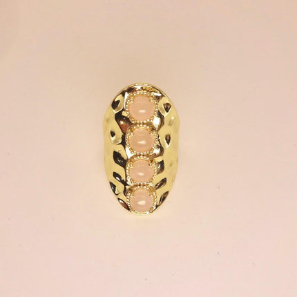 Vintage Gold Bronze Rose Quartz Ring: Boho Statement Jewelry Adjustable