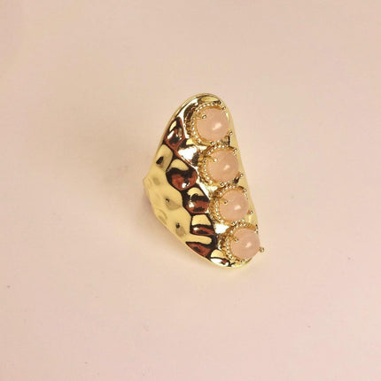 Vintage Gold Bronze Rose Quartz Ring: Boho Statement Jewelry Adjustable