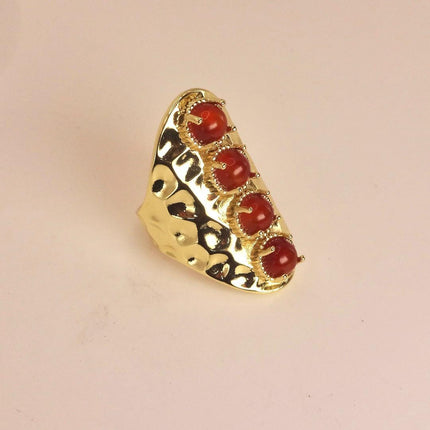Vintage Statement Ring: Deep Red Carnelian - Gold Finished Bronze Adjustable