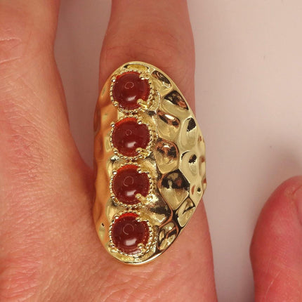 Vintage Statement Ring: Deep Red Carnelian - Gold Finished Bronze Adjustable
