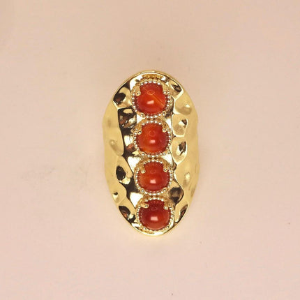 Vintage Statement Ring: Deep Red Carnelian - Gold Finished Bronze Adjustable