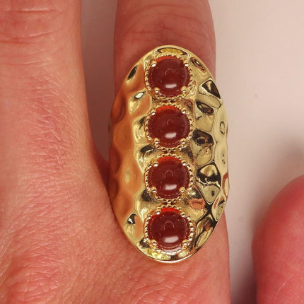 Vintage Statement Ring: Deep Red Carnelian - Gold Finished Bronze Adjustable
