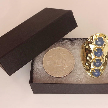 Vintage Statement Ring: Deep Blue Chalsedony Gold Finished Bronze Adjustable