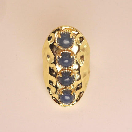 Vintage Statement Ring: Deep Blue Chalsedony Gold Finished Bronze Adjustable