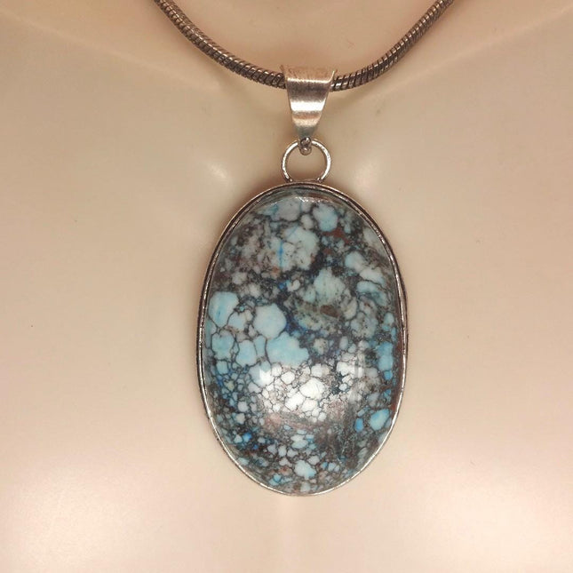Vintage Turquoise Silver Gemstone Pendant | 925 Sterling Silver Necklace