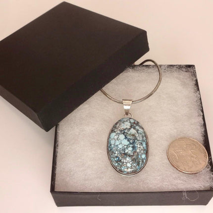 Vintage Turquoise Silver Gemstone Pendant | 925 Sterling Silver Necklace