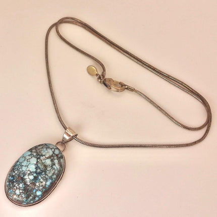 Vintage Turquoise Silver Gemstone Pendant | 925 Sterling Silver Necklace