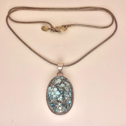 Vintage Turquoise Silver Gemstone Pendant | 925 Sterling Silver Necklace