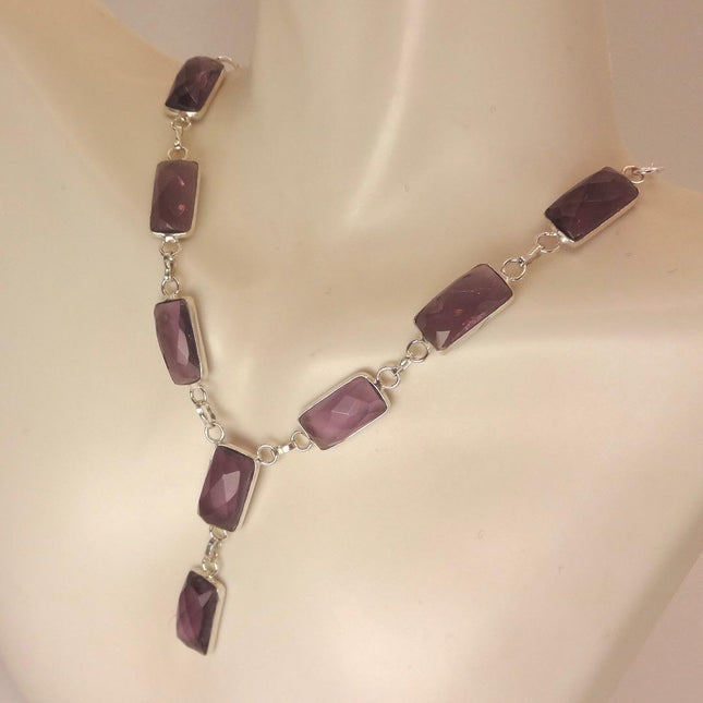Vintage Amethyst Necklace - Purple Gemstone on Sterling Silver Chain
