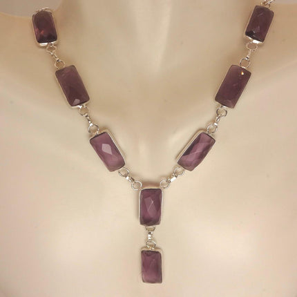 Vintage Amethyst Necklace - Purple Gemstone on Sterling Silver Chain