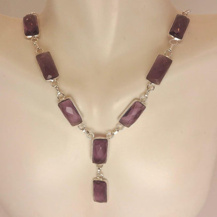 Vintage Amethyst Necklace - Purple Gemstone on Sterling Silver Chain