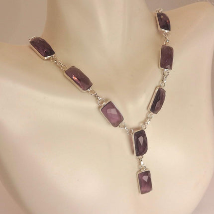 Vintage Amethyst Necklace - Purple Gemstone on Sterling Silver Chain