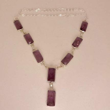 Vintage Amethyst Necklace - Purple Gemstone on Sterling Silver Chain