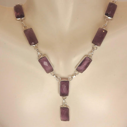Vintage Amethyst Necklace - Purple Gemstone on Sterling Silver Chain