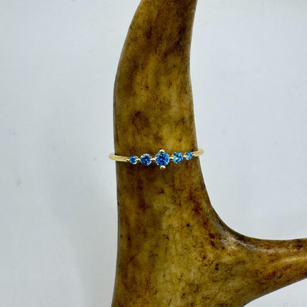 Vintage Blue Iolite Promise Ring Wedding Band - Gold 925 Sterling Silver