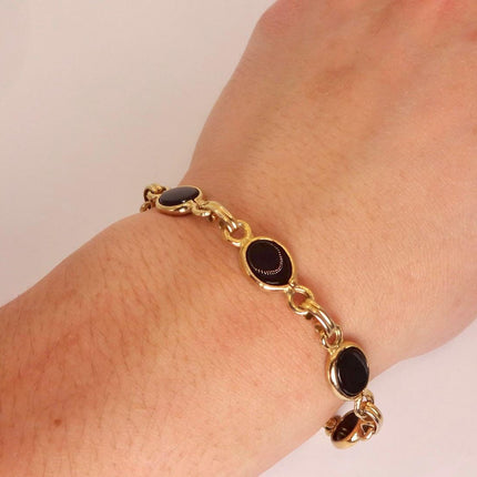Vintage Black Onyx Bracelet: Gold Filled Bezel, Dainty Stackable