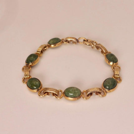 Vintage Green Jade Gold Filled Bracelet - Minimal Everyday Layered Stacking - Dainty Simple Design