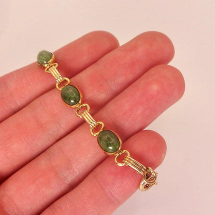 Vintage Green Jade Gold Filled Bracelet - Minimal Everyday Layered Stacking - Dainty Simple Design