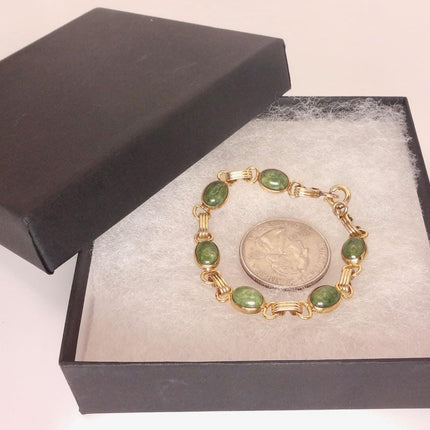Vintage Green Jade Gold Filled Bracelet - Minimal Everyday Layered Stacking - Dainty Simple Design