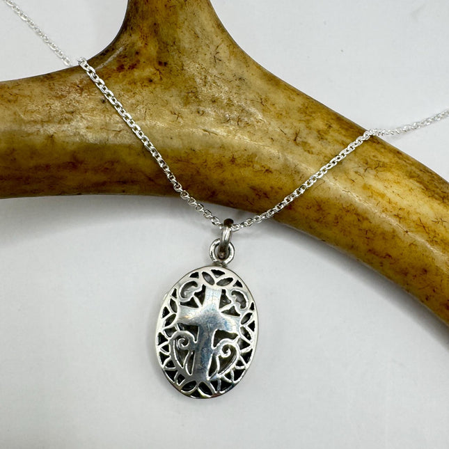 Vintage Gothic Cross Photo Locket: Sterling Silver Memory Necklace