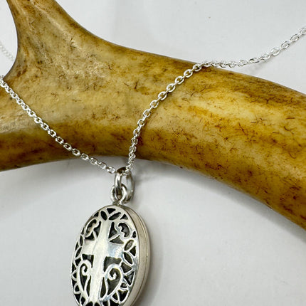 Vintage Gothic Cross Photo Locket: Sterling Silver Memory Necklace