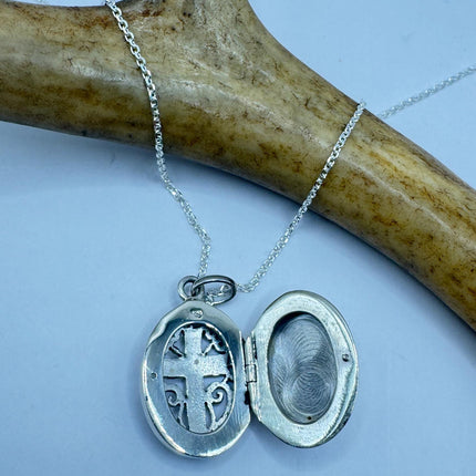 Vintage Gothic Cross Photo Locket: Sterling Silver Memory Necklace