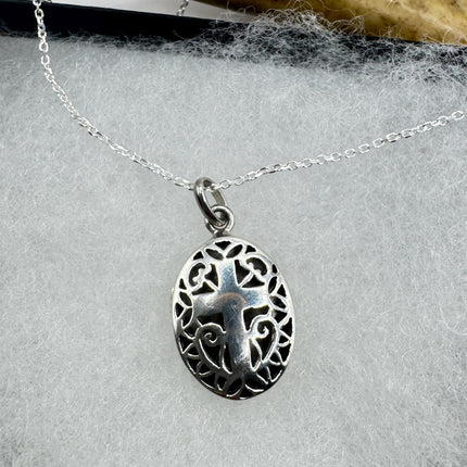 Vintage Gothic Cross Photo Locket: Sterling Silver Memory Necklace