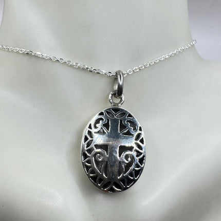 Vintage Gothic Cross Photo Locket: Sterling Silver Memory Necklace