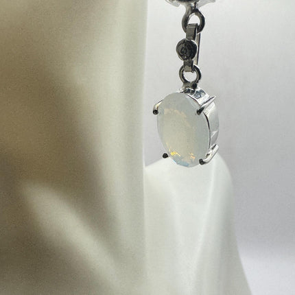 Vintage White Opal Glass Dangle Earrings Sterling Silver Design Statement Leverbacks