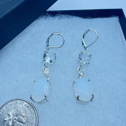 Vintage White Opal Glass Dangle Earrings Sterling Silver Design Statement Leverbacks