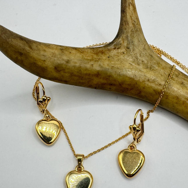 Heart Necklace and Earrings: Vintage Heart Design Gold Filled