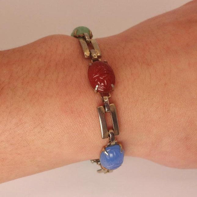 Vintage Gold Gemstone Scarab Bracelet Gold Filled