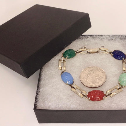 Vintage Gold Gemstone Scarab Bracelet Gold Filled