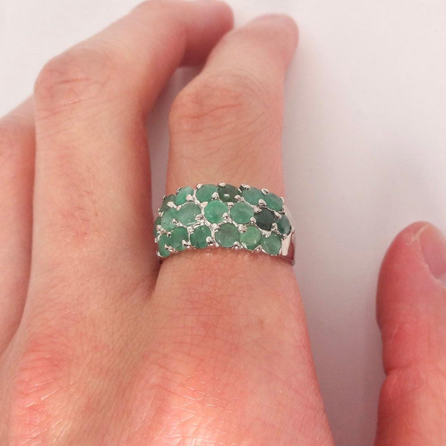Vintage Emerald 925 Sterling Silver Ring: Green Wedding Band