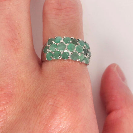 Vintage Emerald 925 Sterling Silver Ring: Green Wedding Band