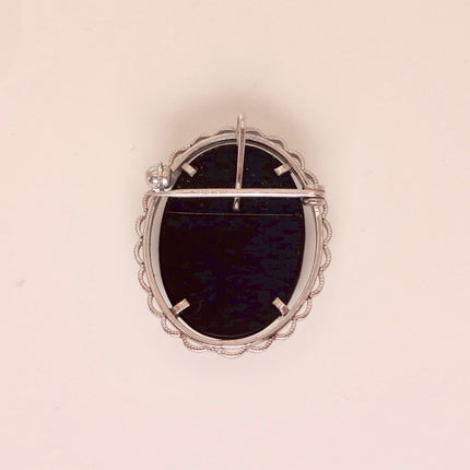 Vintage Abalone Cameo Necklace Pin Brooch 925 Sterling Silver