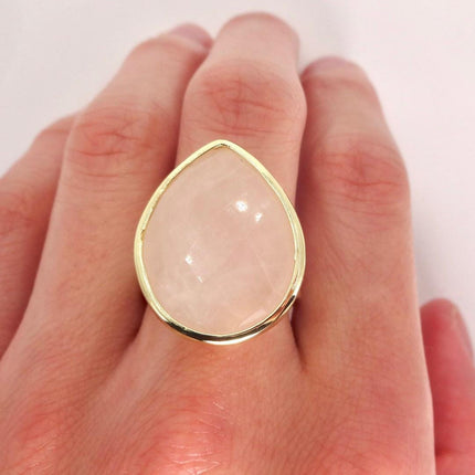 Vintage Gold Bronze Rose Quartz Ring: Boho Statement Jewelry Adjustable