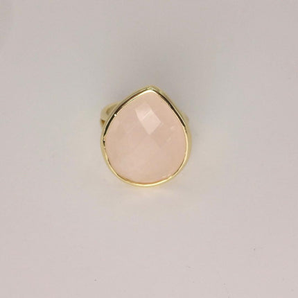 Vintage Gold Bronze Rose Quartz Ring: Boho Statement Jewelry Adjustable