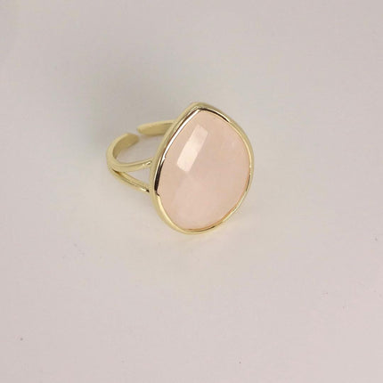 Vintage Gold Bronze Rose Quartz Ring: Boho Statement Jewelry Adjustable