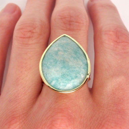 Vintage Gold Bronze Green Amazonite adjustable ring