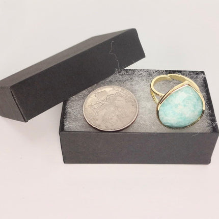 Vintage Gold Bronze Green Amazonite adjustable ring