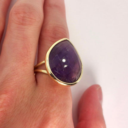 Vintage Purple Amethyst Cocktail Ring Silver Band Statement Ring