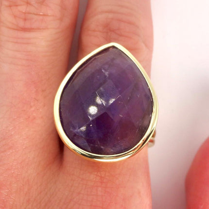 Vintage Purple Amethyst Cocktail Ring Silver Band Statement Ring