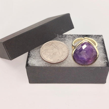 Vintage Purple Amethyst Cocktail Ring Silver Band Statement Ring
