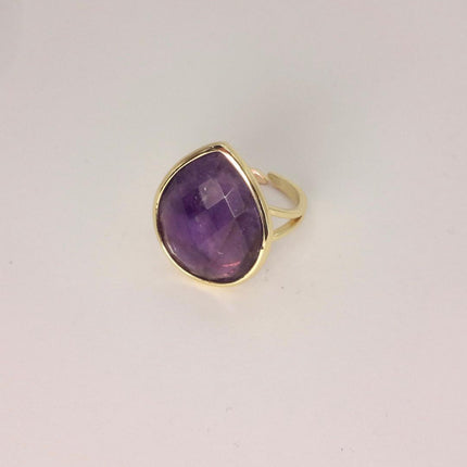 Vintage Purple Amethyst Cocktail Ring Silver Band Statement Ring