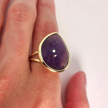 Vintage Purple Amethyst Cocktail Ring Silver Band Statement Ring