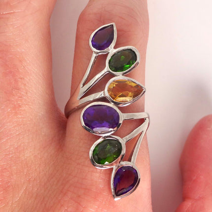 Vintage Mixed Stone 925 Sterling Silver Statement Ring