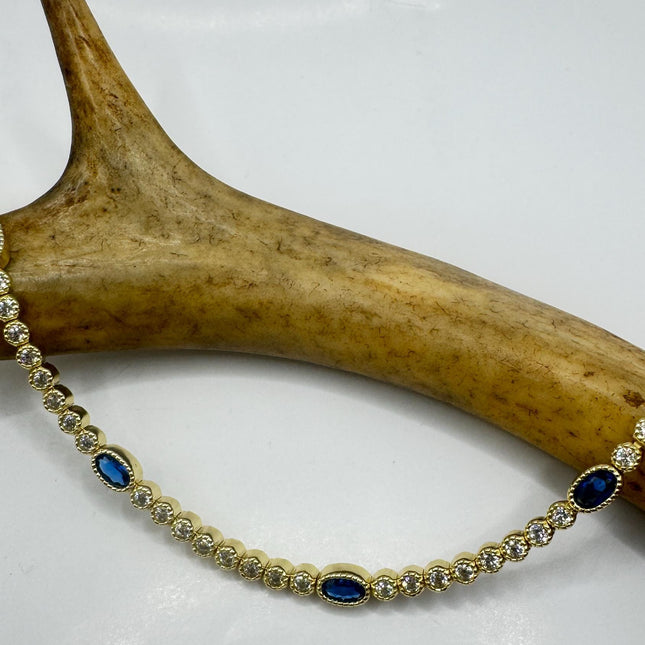 Vintage Blue Iolite CZ Bracelet Golden Sterling Silver 925