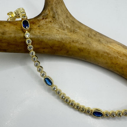 Vintage Blue Iolite CZ Bracelet Golden Sterling Silver 925